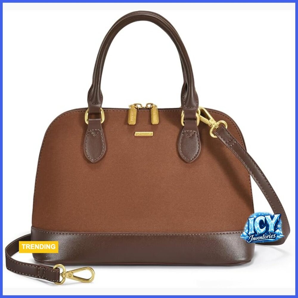 Faux Leather Crossbody Purse Double Zip Top Handle Dome Satchel